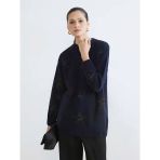 Lcw Modest Lacivert Bisiklet Yaka Yıldız Desenli Kadın Triko Tunik