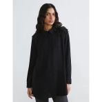 Lcw Modest Siyah Büzgülü Oversize Kadın Gömlek Tunik
