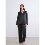 Lcw Siyah Gömlek Yaka Fiyonklu Saten Kadın Pijama Takımı - 2XL
