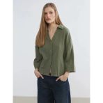 Lcw Vision Haki Dokulu Oversize Kadın Gömlek
