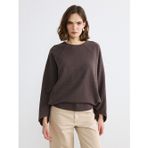 Lcw Vision Kahverengi Bisiklet Yaka Oversize Bluz