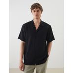 Lcw Vision Siyah Regular Fit Kısa Kollu Keten Görünümlü Erkek Gömlek - 2XL