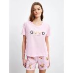 Lcw Young Pembe Ayı Teddy Baskılı Kadın Şortlu Pijama Takımı