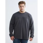 Lcwaıkıkı Classic Antrasit Büyük Beden Bisiklet Yaka Baskılı Erkek Sweatshirt