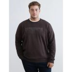 Lcwaıkıkı Classic Kahverengi Büyük Beden Bisiklet Yaka Baskılı Erkek Kalın Sweatshirt
