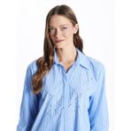 Lcwaıkıkı Classic Mavi Parlak Taşlı Poplin Kadın Gömlek Tunik