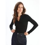 LCWAIKIKI Classic SİYAH Polo Yaka Düz Uzun Kollu Kadın Body