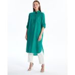 Lcwaıkıkı Classic Yanık Turuncu Düz Oversize Keten Kadın Gömlek Tunik - Yeşil - 36