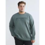 Lcwaıkıkı Classic Yeşil Büyük Beden Bisiklet Yaka Baskılı Erkek Kalın Sweatshirt