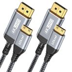 LDLrui 2 Paket 4K DisplayPort - Mini HDMI Kablosu 5FT [Bükülmeye Dayanıklı, Yüksek Hızlı] Masaüstü, Dizüstü Bilgisayar, Taşınabilir Monitör, AMD, NVIDIA, ARZOPA, Projektör, Mini PC için 4K/3840x2160@60Hz,