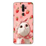 Le Balvo Oppo A5 2020 Uyumlu Örtülü Kedi Çilekli Baskılı Silikon Kılıf