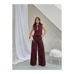 LE CARAMBOLE Kadın Bordo Gold Düğmeli Yelek Pantolon İkili Takım