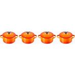 Le Creuset 4’lü Lüks Tasarım Mini Seramik Tencere Seti 250 ml - Turuncu