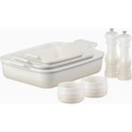 Le Creuset 5 Parça Seramik Fırın Kabı ve Tuz-Biber Değirmeni Seti - Krem