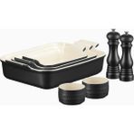 Le Creuset 5 Parça Seramik Fırın Kabı ve Tuz-Biber Değirmeni Seti - Mat Siyah