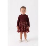 Le Mabelle Bordo Yıldız Baskılı Tül Etekli Kız Bebek Elbise - Karen - 1 Yaş