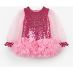 Le Mabelle Fuşya Etek Ucu Fırfır Detaylı Kız Bebek Elbise - Violet - 00-Kırmızı