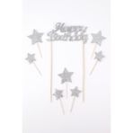 Le Mabelle Gümüş Happy Birthday Yıldız Pasta Süsü