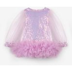 Le Mabelle Lila Etek Ucu Fırfır Detaylı Kız Bebek Elbise - Violet - 01P-Pembe