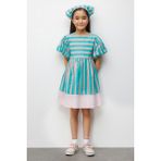 Le Mabelle Mint Çizgili Kız Çocuk Poplin Elbise - Juno - 02Y-Yeşil - 8 Yaş