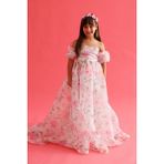 Le Mabelle Pembe Çiçek Desenli Organze Straplez Kız Çocuk Mezuniyet Elbisesi - Lovisa - 9 Yaş