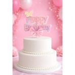 Le Mabelle Pembe Fiyonk Detaylı Happy Birthday Pasta Süsü