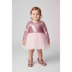 Le Mabelle Pembe Pullu Uzun Kollu Kız Bebek Elbise - Berry - 01P-Pembe