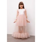 Le Mabelle Pudra Simli Uzun Tül Etekli Kız Çocuk Elbise - Harriet - 7 Yaş