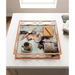 Le Paon 30 cm Dekoratif Lüks Tepsi - Mermer Desenli Rose Gold Metal Organizer, Söz Nişan Tepsisi, Sunum Tepsisi - Beyaz