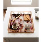 Le Paon 30 cm Dekoratif Lüks Tepsi - Mermer Desenli Rose Gold Metal Organizer, Söz Nişan Tepsisi, Sunum Tepsisi - Kahve