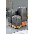 Le Paon 3’lü Tuşlu Vakumlu Kavanoz Seti 1800 ml – 1500 ml – 1300 ml Hava Geçirmez Saklama Kabı - Gri