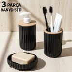 LE Paris 3 Parça Banyo Seti Modern Çizgili Tasarım | Sıvı Sabunluk | Diş Fırçalık | | Katı Sabunluk - Siyah