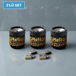 LE Paris Hello Baskılı 3 Adet Cam Kokusuz Küllük | Dumansız | Rüzgar Önleyici Kapaklı Dekoratif Cam Küllük | 425 ML - Renk - Siyah