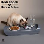 LE Paris Kedi Köpek Mama ve Su Kabı | Otomatik Suluk 500 ml | Standlı Mama Kabı Bpa | Free Set - Gri