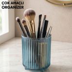 LE Paris Makyaj Fırçası ve Tarak Düzenleyici Çok Amaçlı Kozmetik Banyo Düzenleme Kutusu Organizer - Mavi