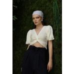 Le Savu SHILSEE KADIN BEYAZ KETEN CROP BLUZ