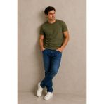 Le Touche Erkek Slim Fit Dar Kesim Likralı Vücuda Oturan Yumuşak Dokulu Bisiklet Yaka Tişört - Haki - XL