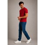 Le Touche Erkek Slim Fit Dar Kesim Likralı Vücuda Oturan Yumuşak Dokulu Bisiklet Yaka Tişört - Kırmızı