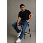 Le Touche Erkek Slim Fit Dar Kesim Likralı Vücuda Oturan Yumuşak Dokulu Bisiklet Yaka Tişört - Siyah