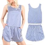 Le Tyerisa Pijama Kadın Saten Pijama Seti Kadın Kısa Yaz Seksi 2 Parça İpekten Çapraz Sırtı Açık Tasarım Kolsuz Üst ve Kısa Pantolon Salon Giyimi, Mavi, M