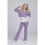 Lea Kids Kız Çocukları Çizgili Pantalon Gömlek Detaylı Bluz Bayramlık Şık Trend Takım - 10 Yaş - Mor