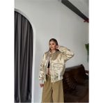 Lea Vintage Kadın Mont Retro Stil Fermuarlı Cepli Mevsimlik Ceket - Sarı Gold