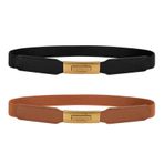LEACOOLKEY 2 adet kadın streç bel kemeri, skinny, elastik kemer, kot elbiseler için, altın tokalı ince kemer, A-siyah+kahverengi stil 1, (70cm)Fit Taille Größe 66cm-80cm