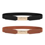 LEACOOLKEY 2 adet kadın streç bel kemeri, skinny, elastik kemer, kot elbiseler için, altın tokalı ince kemer, B-siyah+kahverengi stil 2, (70cm)Fit Taille Größe 66cm-80cm