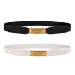 LEACOOLKEY 2 adet kadın streç bel kemeri, skinny, elastik kemer, kot elbiseler için, altın tokalı ince kemer, C-siyah+bej, (80cm)Fit Taille Größe 81cm-101cm
