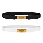 LEACOOLKEY 2 adet kadın streç bel kemeri, skinny, elastik kemer, kot elbiseler için, altın tokalı ince kemer, D-siyah + beyaz, (80cm)Fit Taille Größe 81cm-101cm