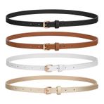 LEACOOLKEY 4 adet Skinny kadın deri kemer, elbiseler için, ince bel kemeri, kot pantolon için, altın tokalı, C-siyah+kahverengi+beyaz+altın, (110cm)Passt für Taille 80cm-92cm