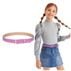 LEACOOLKEY Kız ve erkek çocukları için çocuk kemeri, parıltılı, poliüretan deri kemer, gençler için, parlak çocuk bel kemeri, okula geri dönme, fit pantolon, 53 cm-78 cm, B-lila, Fit Taille Größe