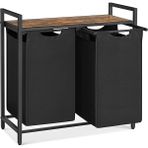 Leaf Shop 2 Bölmeli Çamaşır Sepeti, Raflı Çamaşır Sepeti, Çamaşır Kutusu, Çıkarılabilir Oxford Kumaş, Metal Çerçeve, Kahverengi/siyah
