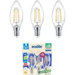 Leaf Shop 4W LED Filament Mum Ampul, E14 Duy, 6500K Beyaz Işık, 470 Lümen, Şeffaf Cam, Akkor Görünümlü Dekoratif Lamba, 3'lü Paket (Beyaz)